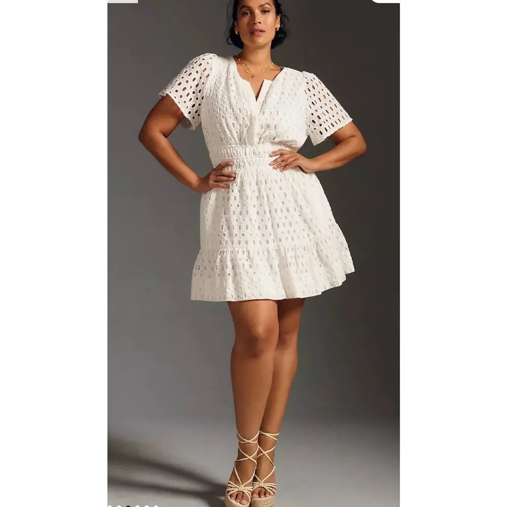 Anthropologie The Somerset Mini Dress Eyelet Edition Bright White Size XL - Picture 5 of 9
